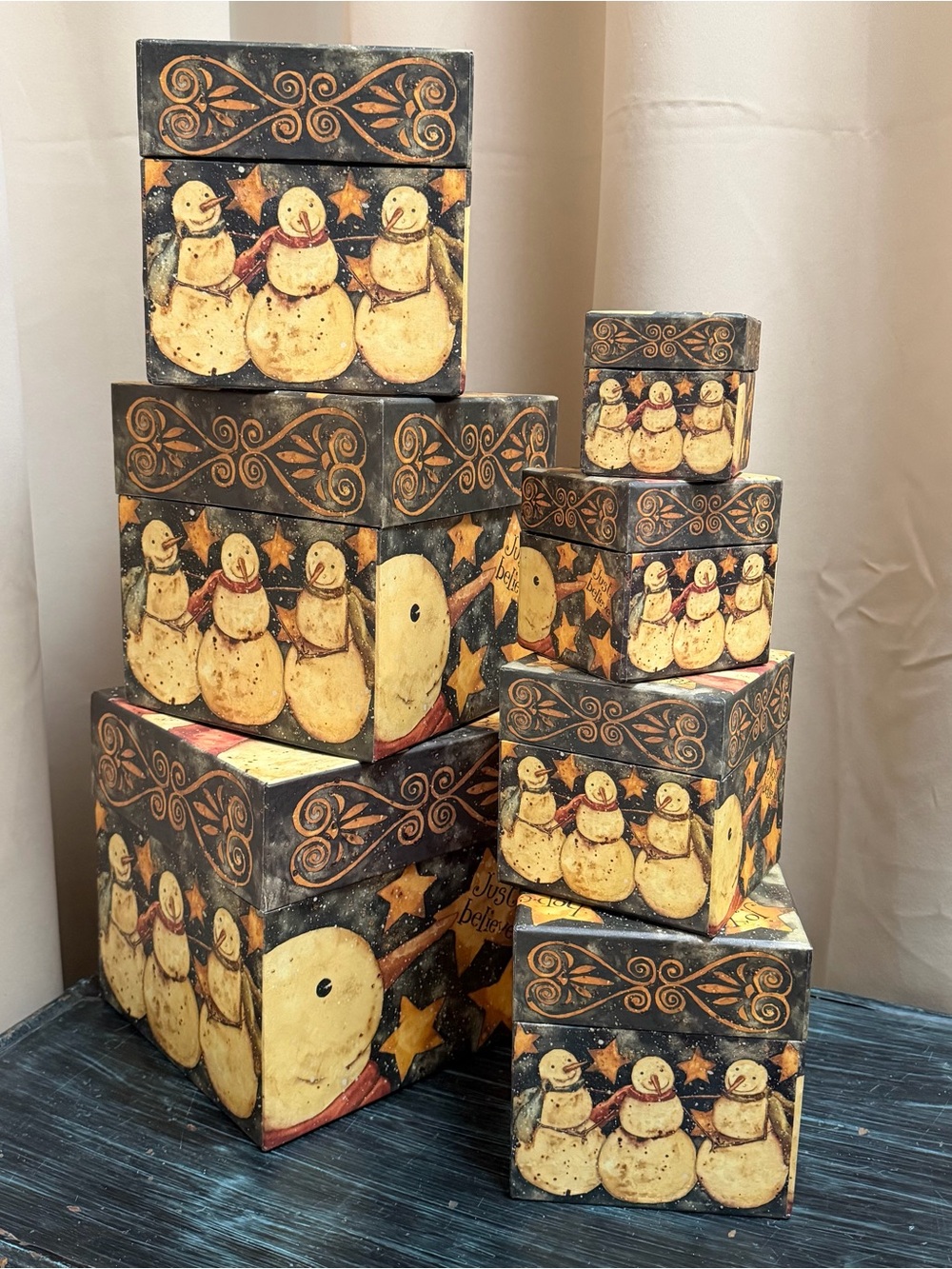 Bob’s Boxes “Just Believe In Bob” Holiday Snowman Decorative Nesting Boxes
